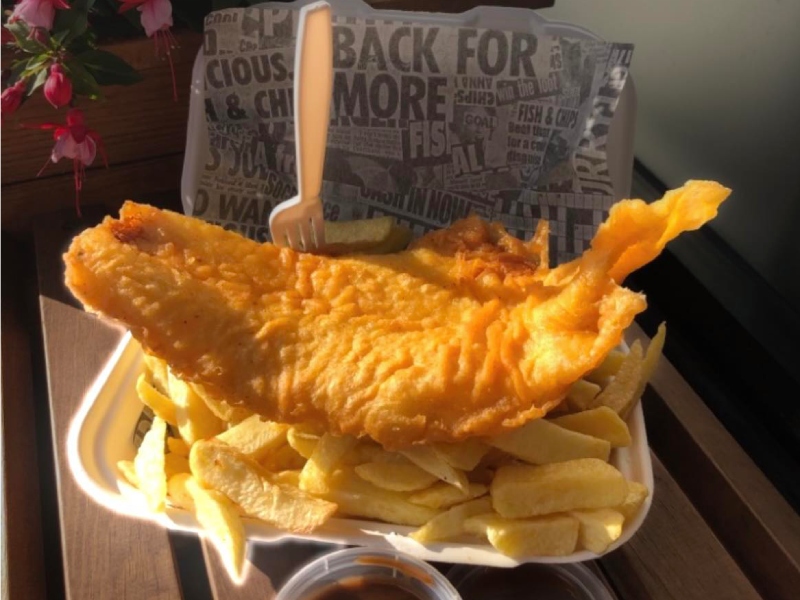 Crispy Fish & Chips Served at Dino's Takeaway in Loanhead